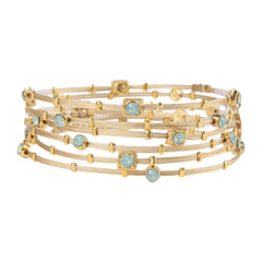 Shades of Opal Turquoise Crystal Gold Bracelet - Set of 6