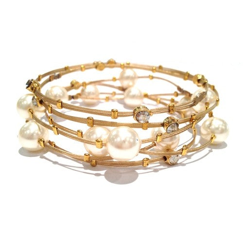 Shades of Pearl and Crystal Bracelet - Set of 6