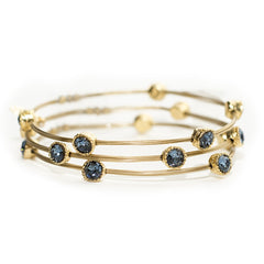 Shades of Denim Blue Crystal Gold Bracelet - Set of 3