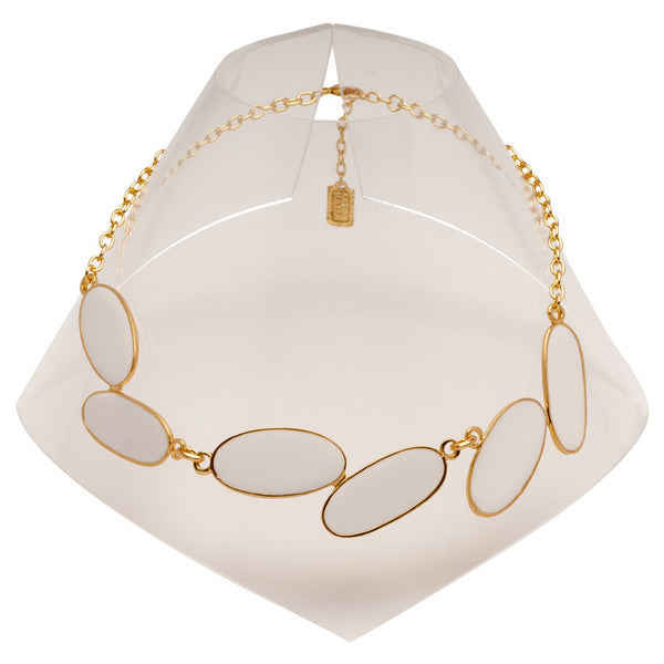 White Oval Enamel Necklace with Gold